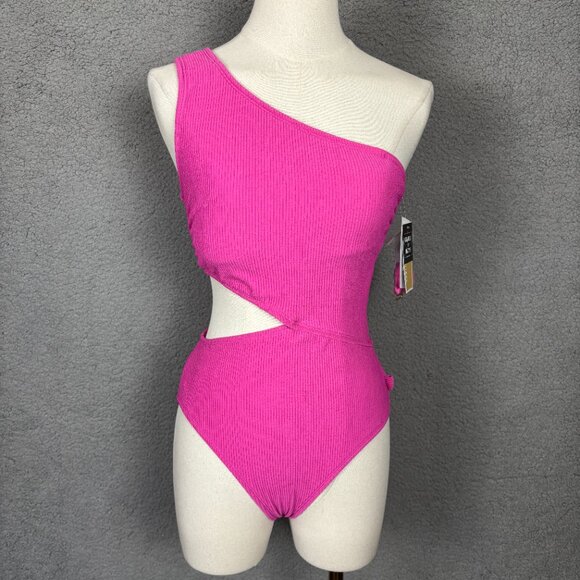 Michael Michael Kors Women's One-Shoulder Side-Cutout Swimsuit Pink Size 6 NWT's - Picture 1 of 8